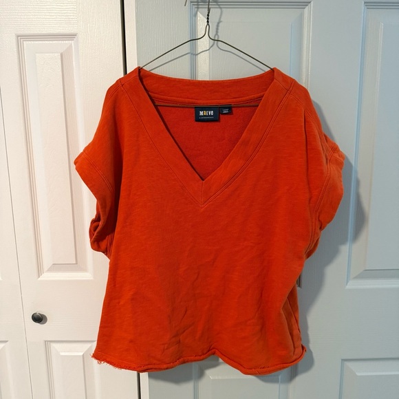 Maeve Tops - Maeve Anthropologie V-Neck Short Sleeve Sweatshirt Material in Bright Orange